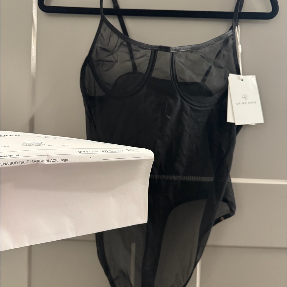 ANINE BING Black Sheer Bodysuit